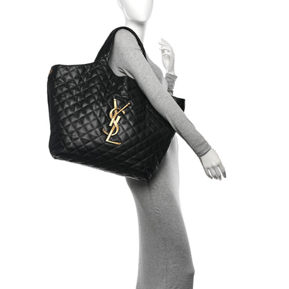Saint Laurent Lambskin Quilted Maxi Icare Shopping Tote Black 2 of 11