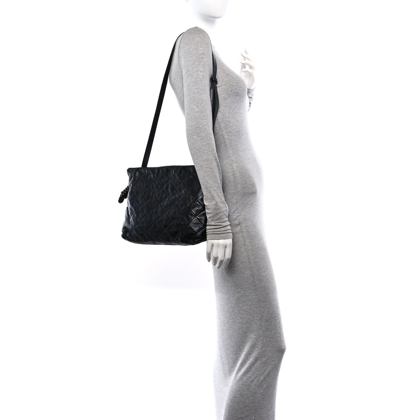 Nappa Pleated Small Flamenco Knot Bag Black