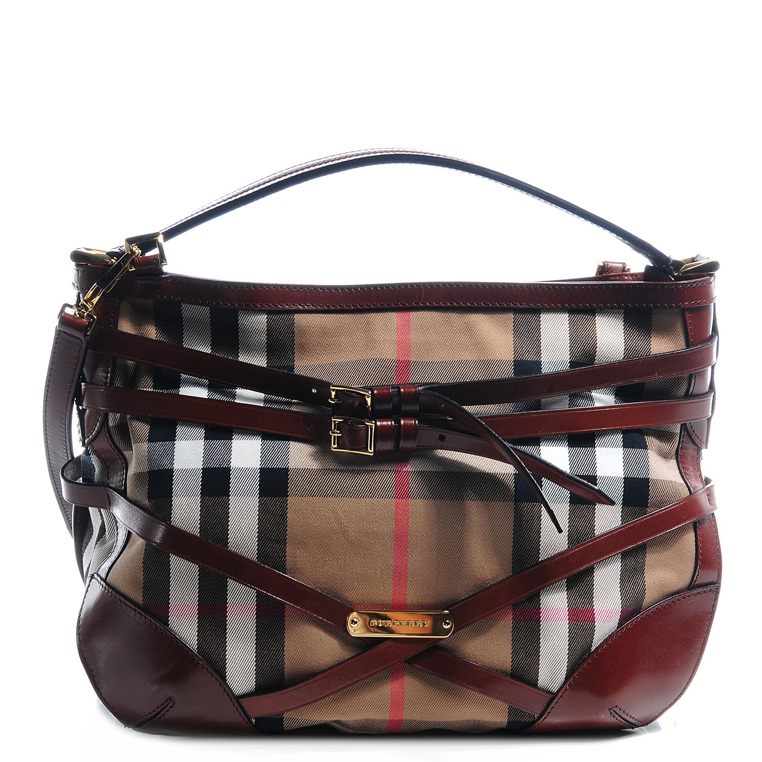 Burberry House Check Bridle Calfskin Small Dutton Hobo Dark Tan 1 of 11