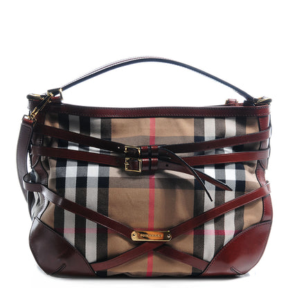 Burberry House Check Bridle Calfskin Small Dutton Hobo Dark Tan 1 of 11