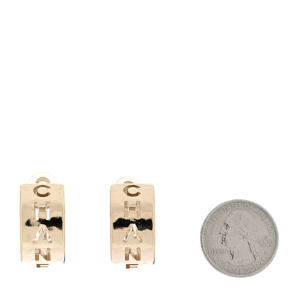 Chanel Metal Logo Hoop Clip On Earrings Gold 2 of 5