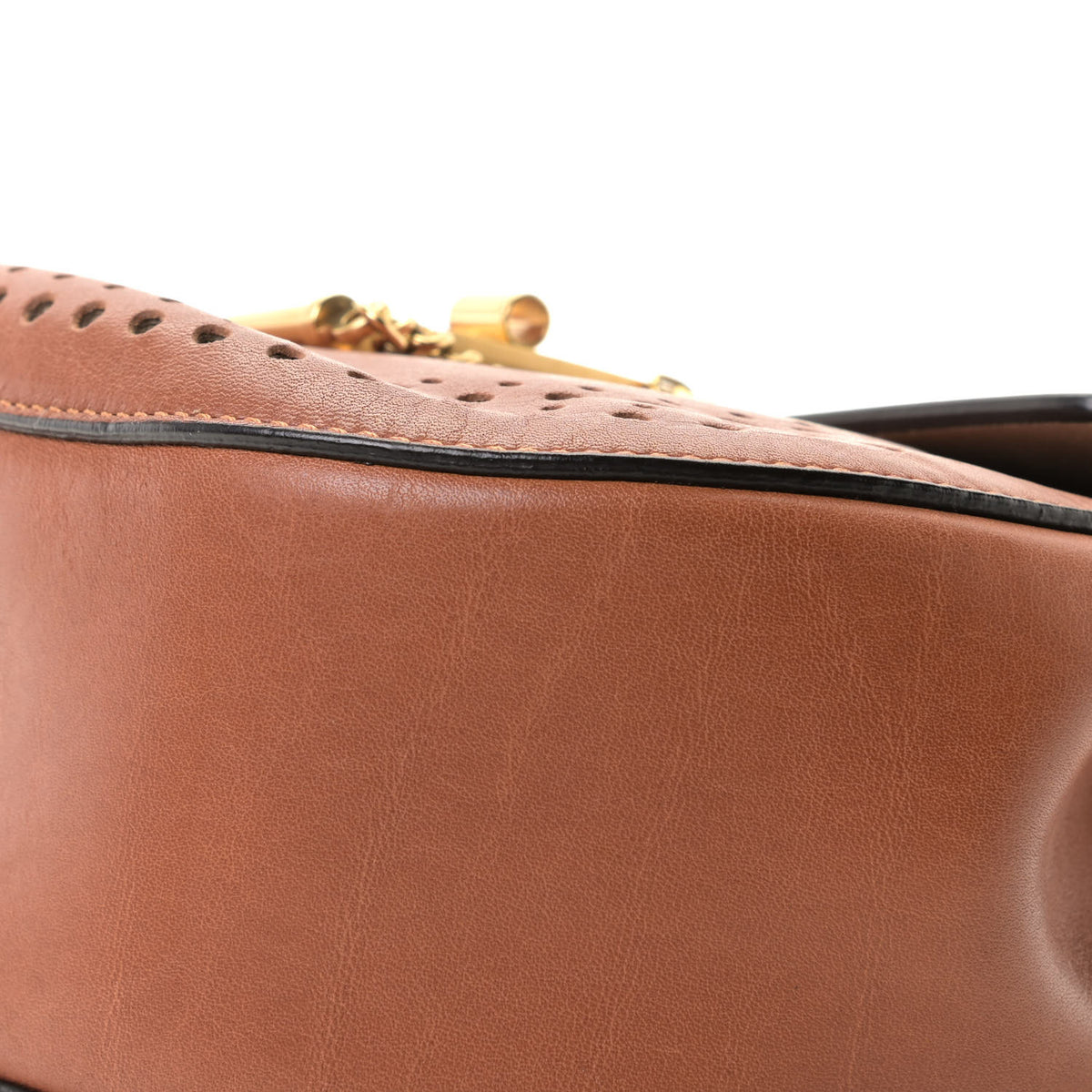 Calfskin Perforated Mini Drew Shoulder Bag Caramel