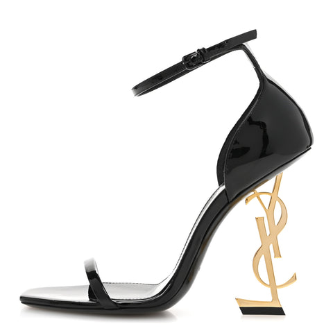 Patent Calfskin Opyum 110 Sandals 38.5 Black Gold