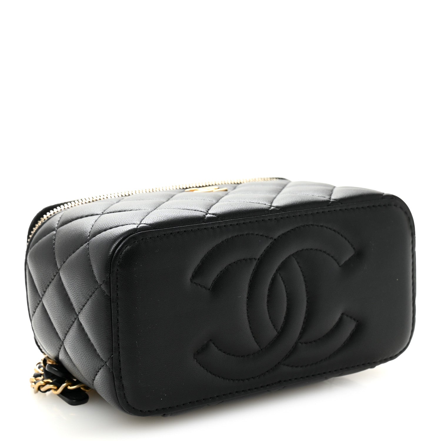 Chanel Lambskin Quilted Metal Small Top Handle Vanity Case With Chain Black 3 of 9