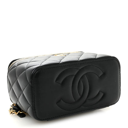 Chanel Lambskin Quilted Metal Small Top Handle Vanity Case With Chain Black 3 of 9
