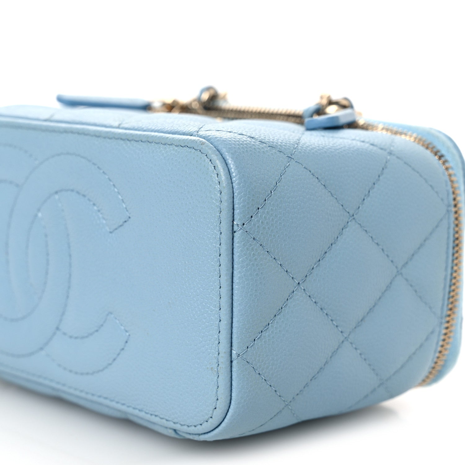 Chanel Caviar Quilted Small Tiny CC Vanity Case With Chain Light Blue 10 of 16