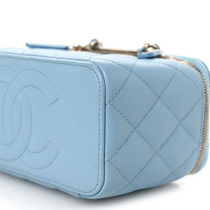 Chanel Caviar Quilted Small Tiny CC Vanity Case With Chain Light Blue 10 of 16