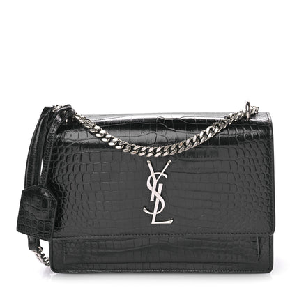 Saint Laurent Calfskin Crocodile Embossed Medium Monogram Sunset Black 1 of 10