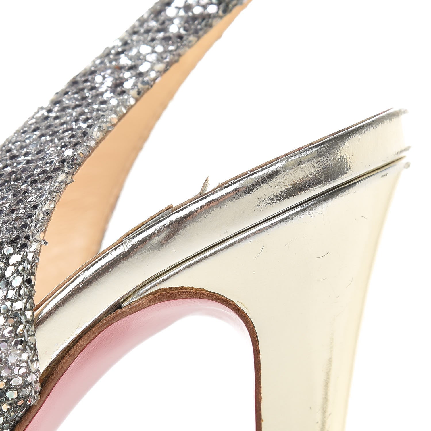 Christian Louboutin Glitter Sirene Lady Peep Sling 150 Pumps 37.5 Silver Light Gold 8 of 19
