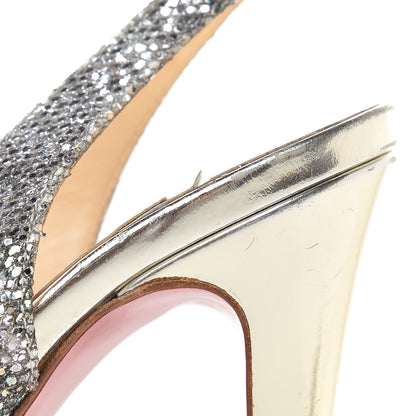 Christian Louboutin Glitter Sirene Lady Peep Sling 150 Pumps 37.5 Silver Light Gold 8 of 19