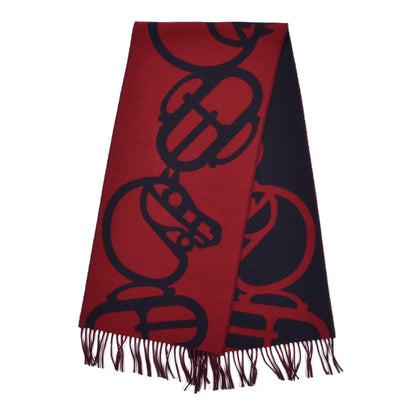 Hermes Cashmere Boucles et Camails Muffler Marine Bordeaux 2 of 4