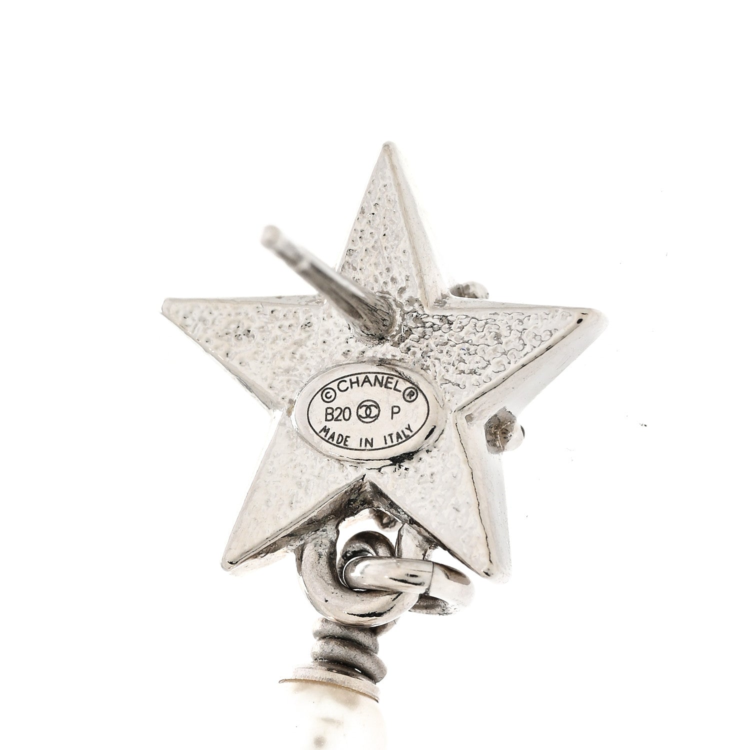 Chanel Crystal Pearl CC Star Drop Earrings Silver 4 of 4