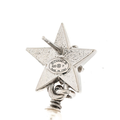 Chanel Crystal Pearl CC Star Drop Earrings Silver 4 of 4