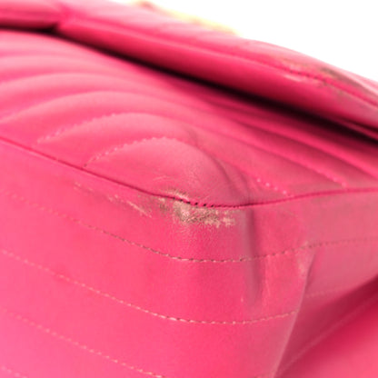 Chanel Lambskin Chevron Quilted Jumbo Double Flap Dark Pink 12 of 13