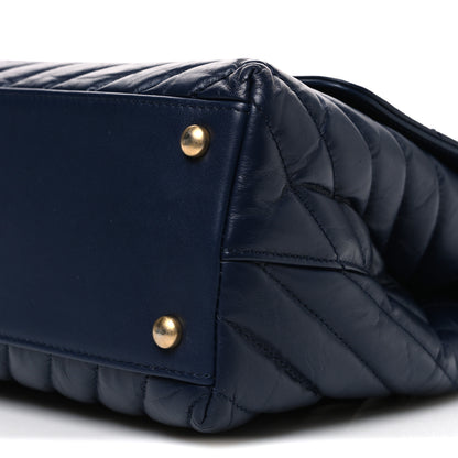 Chanel Aged Calfskin Elaphe Chevron Quilted Small Coco Handle Flap Navy 10 of 11