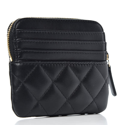 Chanel Lambskin Quilted Zip Card Holder Wallet Black 3 of 8
