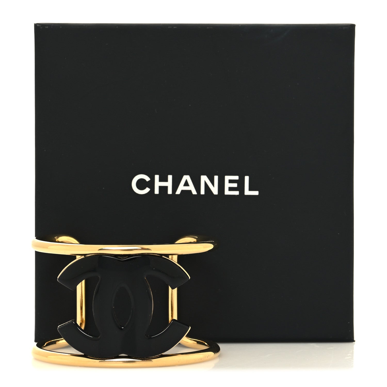 Chanel Metal Resin CC Cuff Gold Black 5 of 5