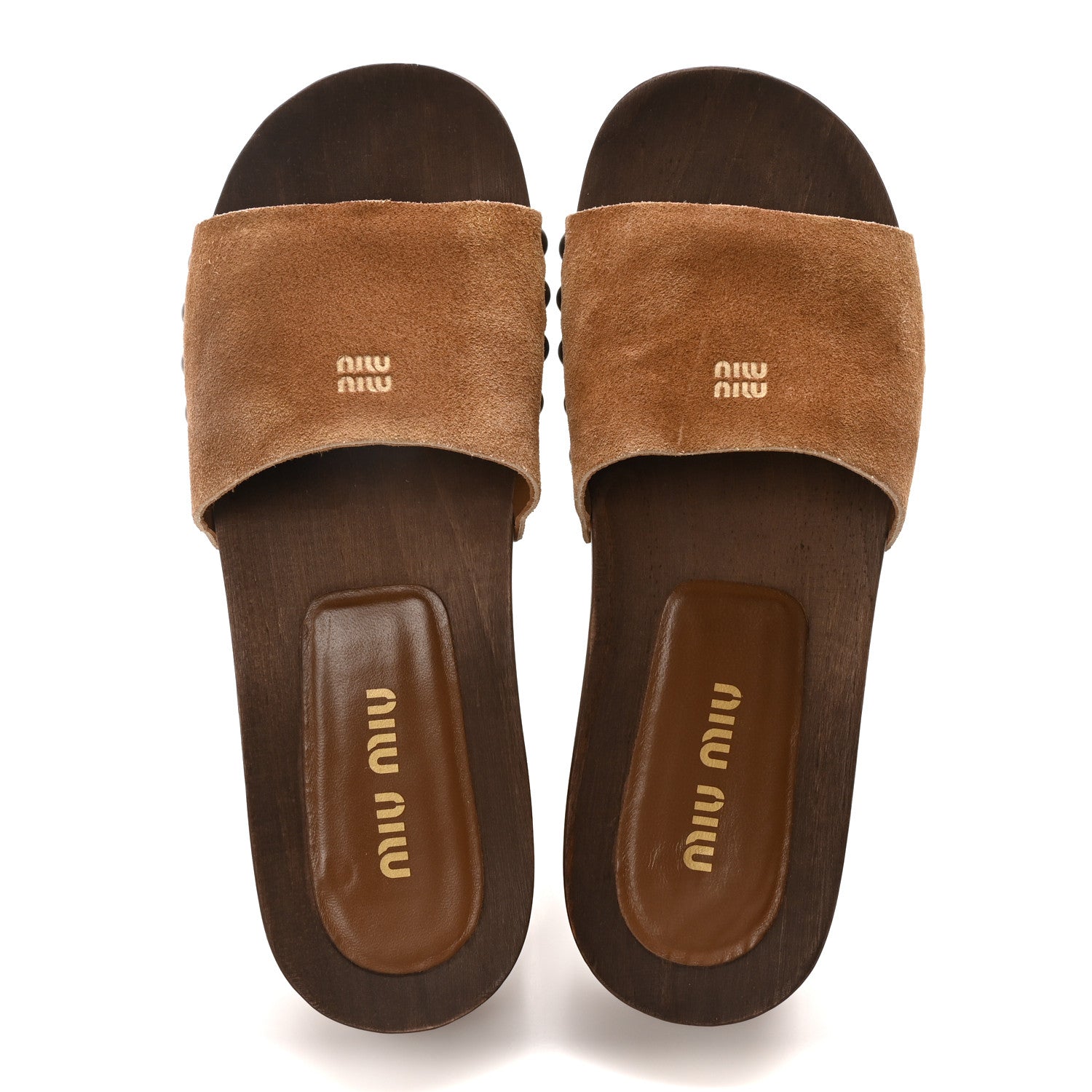 Miu Miu Suede Logo Slide Clogs 38 Cannella 2 of 9