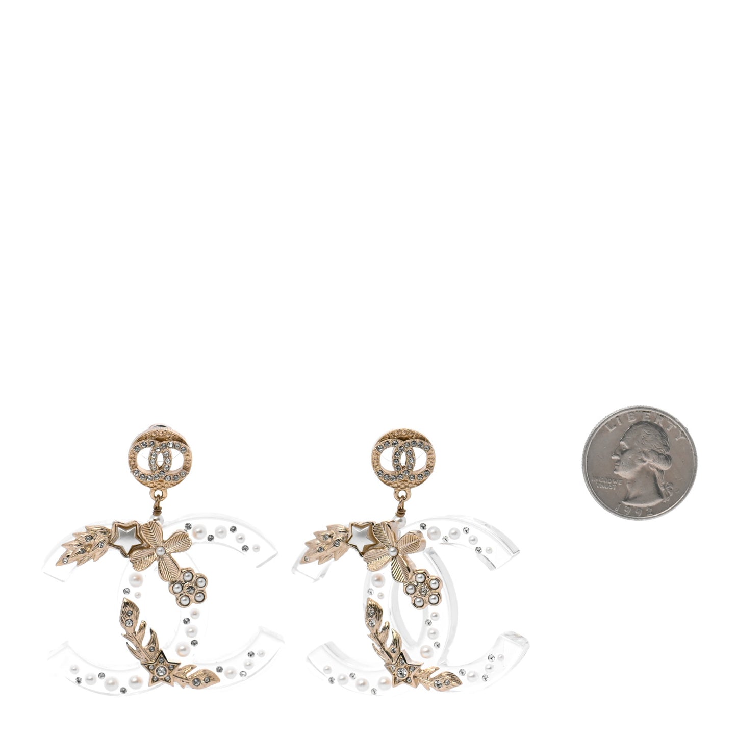 Crystal Pearl Resin CC Drop Earrings Gold