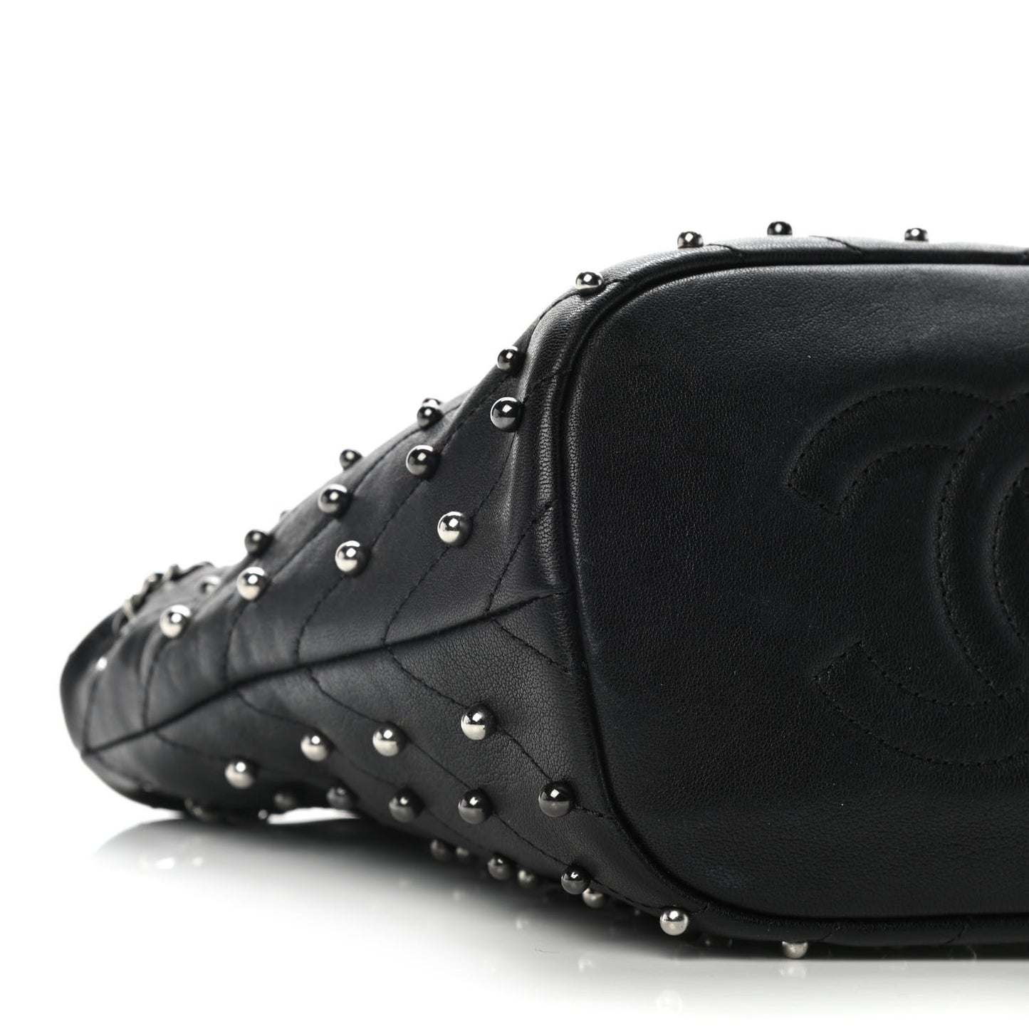 Lambskin Studded Chevron Quilted Small Stud Wars Drawstring Bag Black