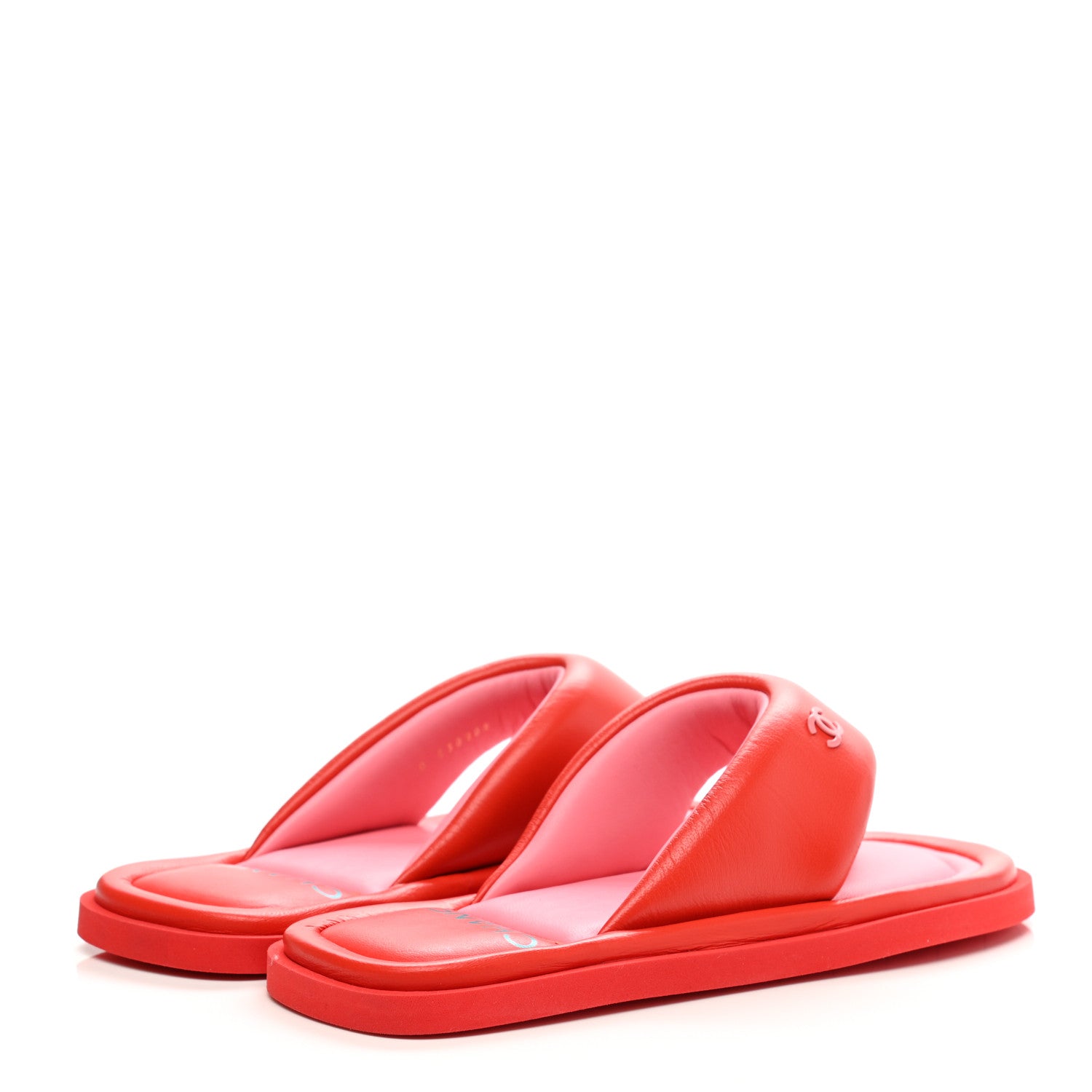 Chanel Lambskin Padded Pool Thong Sandals 39 Light 38 Red Pink 4 of 9