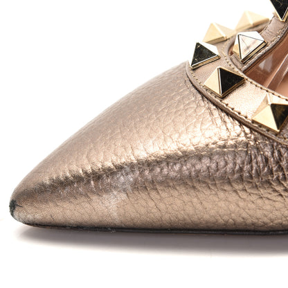 Valentino Garavani Metallic Pebbled Calfskin Rockstud Ankle Strap Pumps 36 Sasso 9 of 13