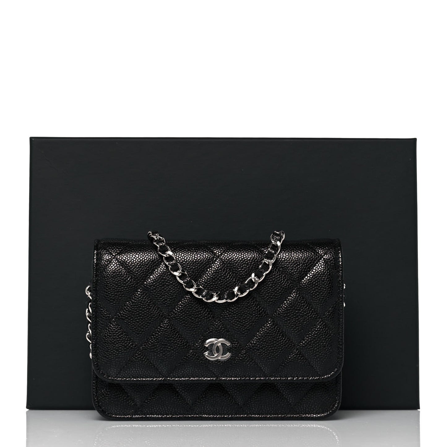 Caviar Quilted Mini Wallet On Chain WOC Black