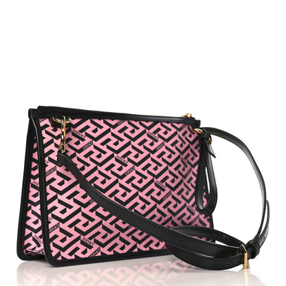 Versace Coated Canvas Large La Greca Signature Pouch Black Pink 3 of 8