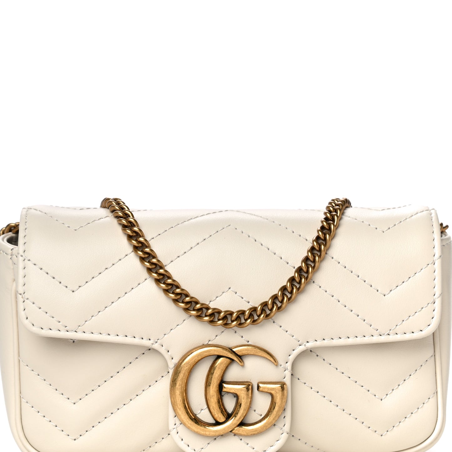 Calfskin Matelasse Super Mini GG Marmont Shoulder Bag White