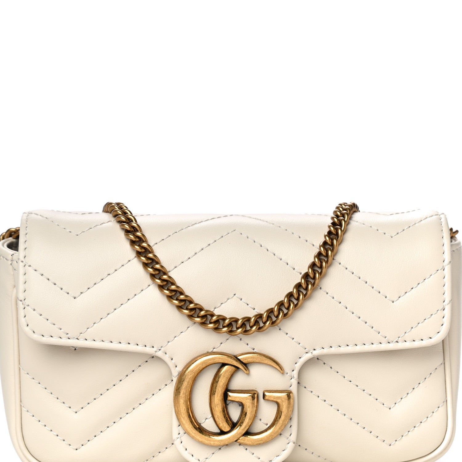 Gucci Calfskin Matelasse Super Mini GG Marmont Shoulder Bag White 8 of 11