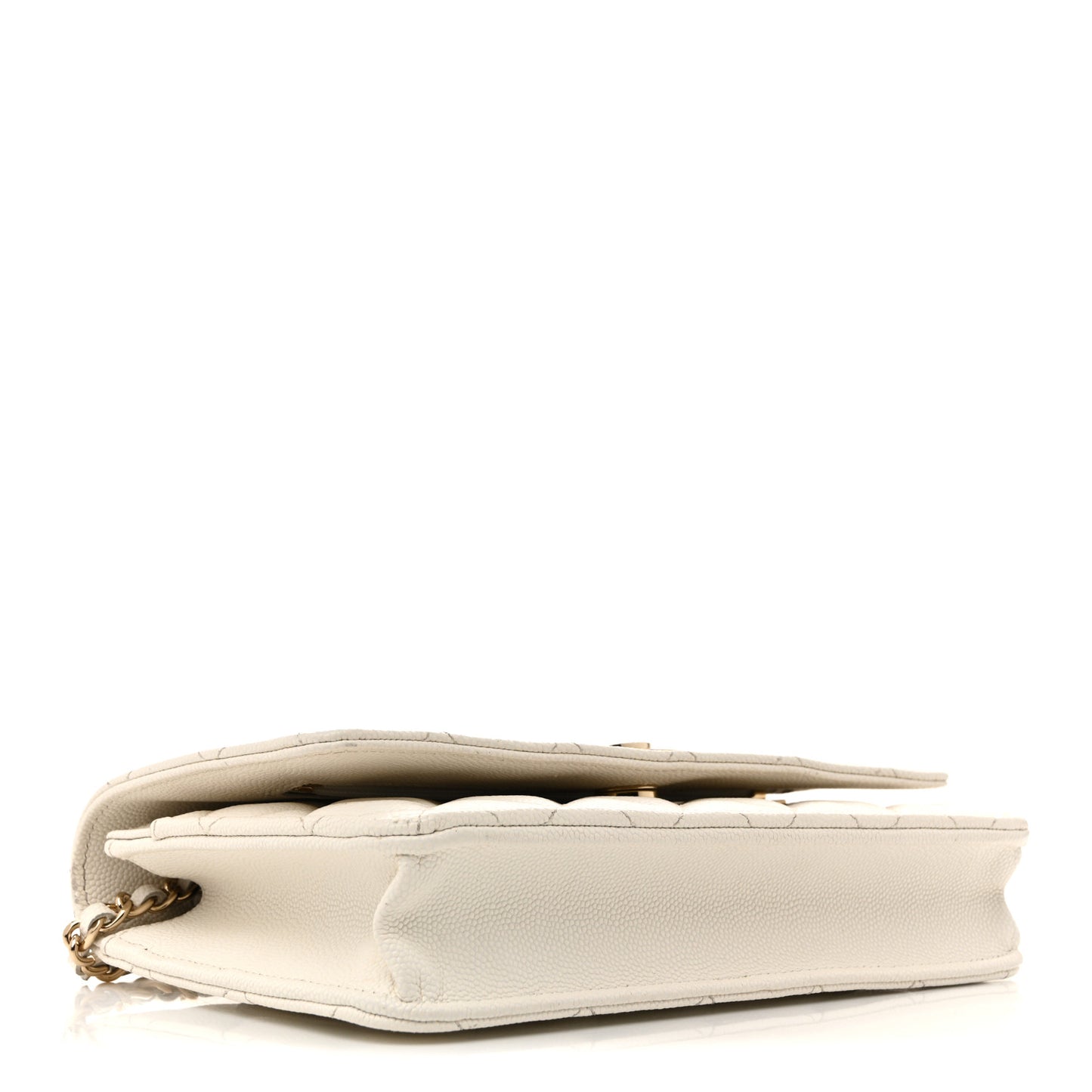 Caviar Quilted Crystal CC Wallet On Chain WOC White