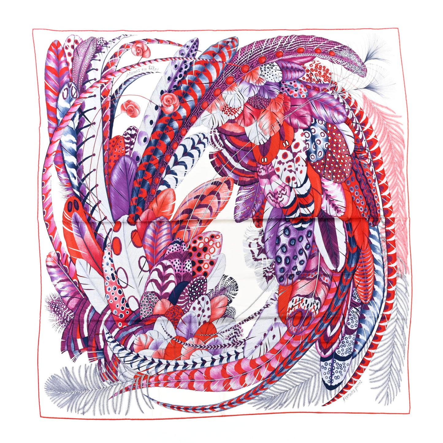 Cashmere Silk Plumes En Fete Shawl 140 White Violet Rouge