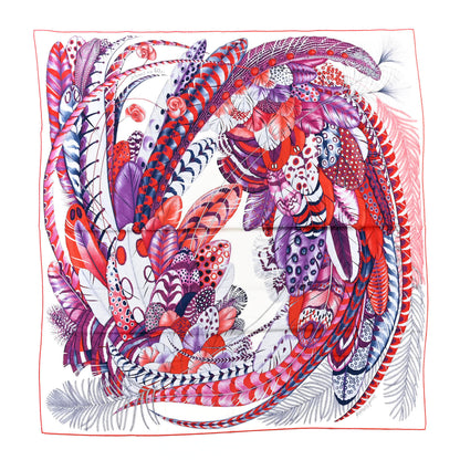 Hermes Cashmere Silk Plumes En Fete Shawl 140 White Violet Rouge 1 of 6