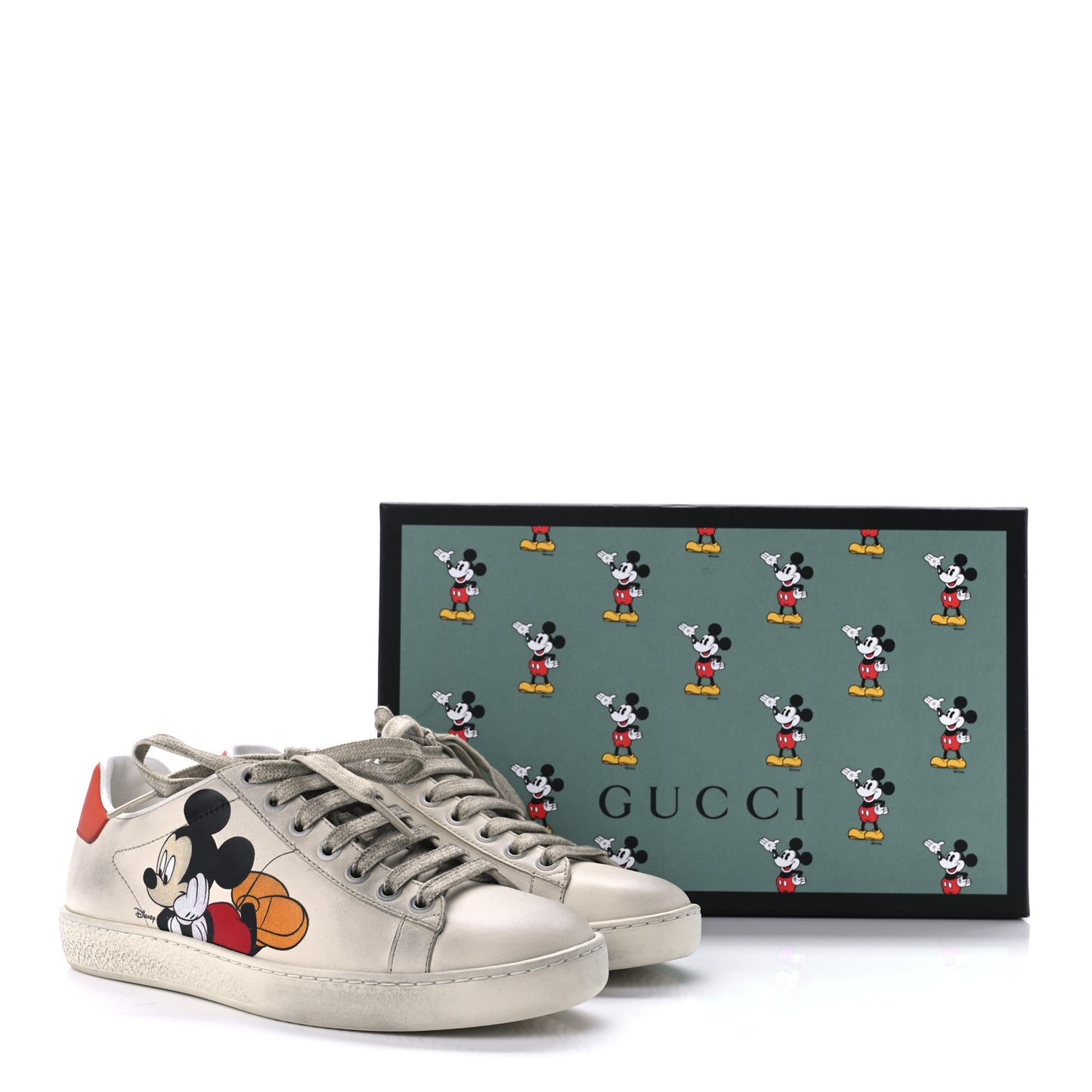 X DISNEY Miro Soft Calfskin Mickey Mouse Print Womens Ace Sneakers 35 Ivory Deep Orange
