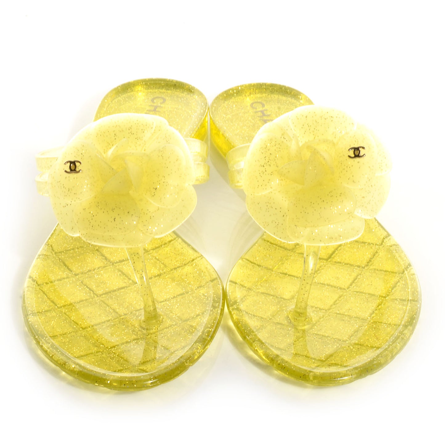 Jelly Camellia Glitter Thong Sandals 38 Yellow