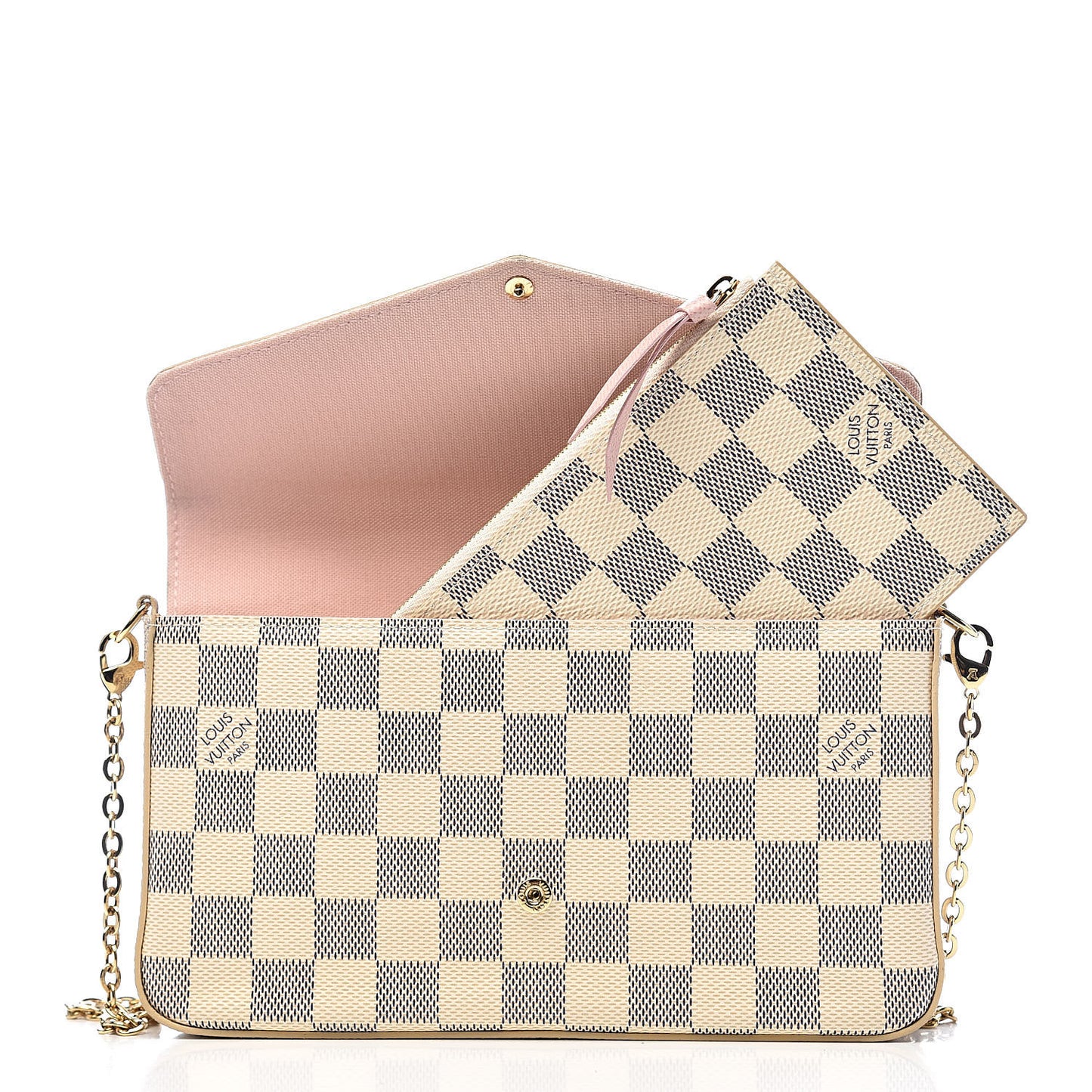 Damier Azur Pochette Felicie Chain Wallet Rose Ballerine