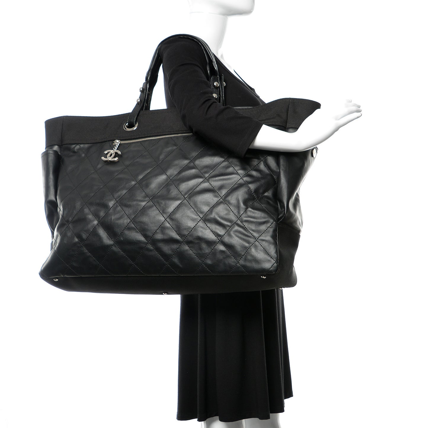 Coated Canvas Stitched XL Paris Biarritz Tote Black