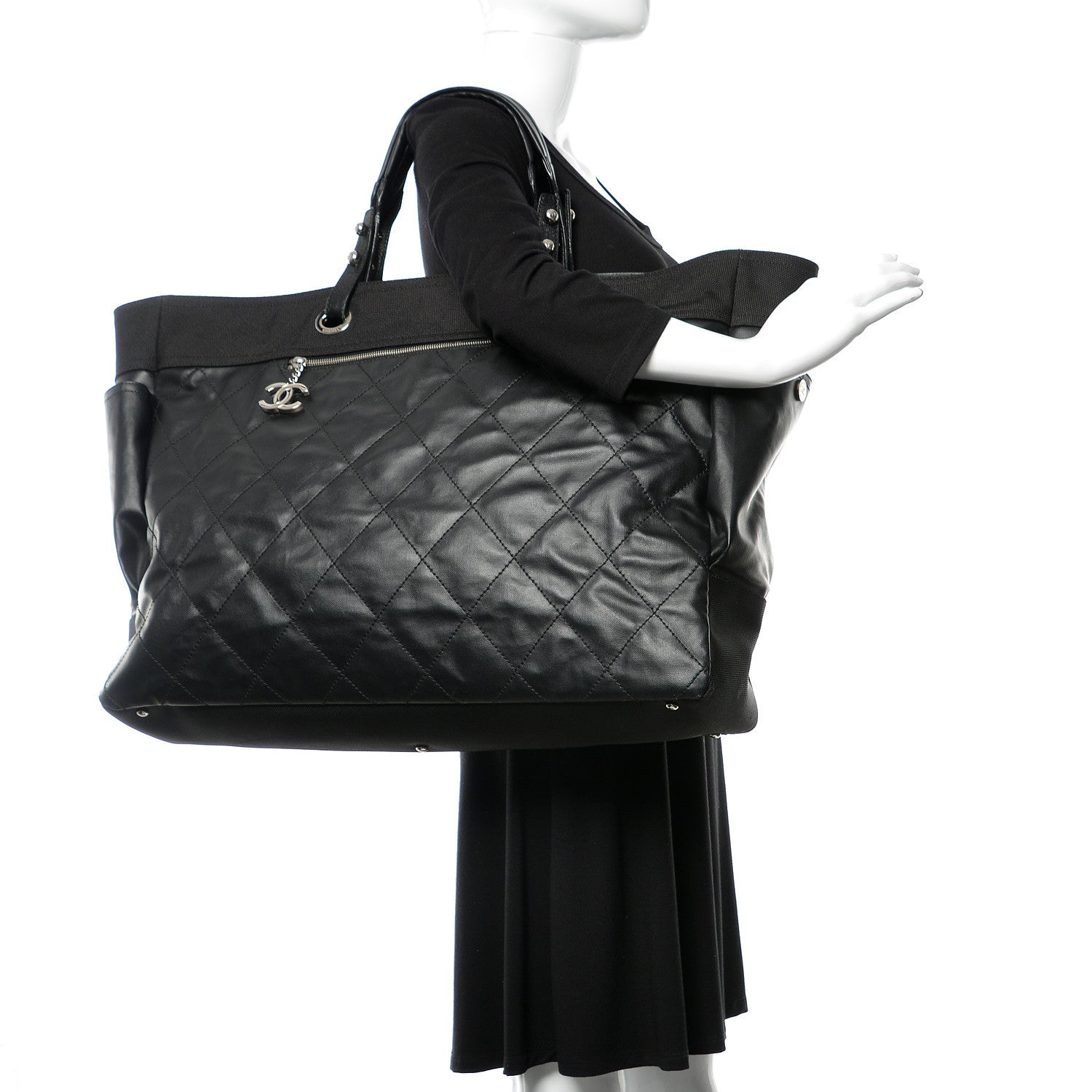 Chanel Coated Canvas Stitched XL Paris Biarritz Tote Black 2 of 11