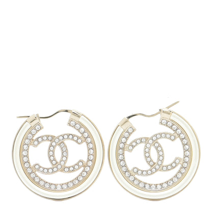 Chanel Metal Crystal Strass CC Hoop Earrings Gold 1 of 6