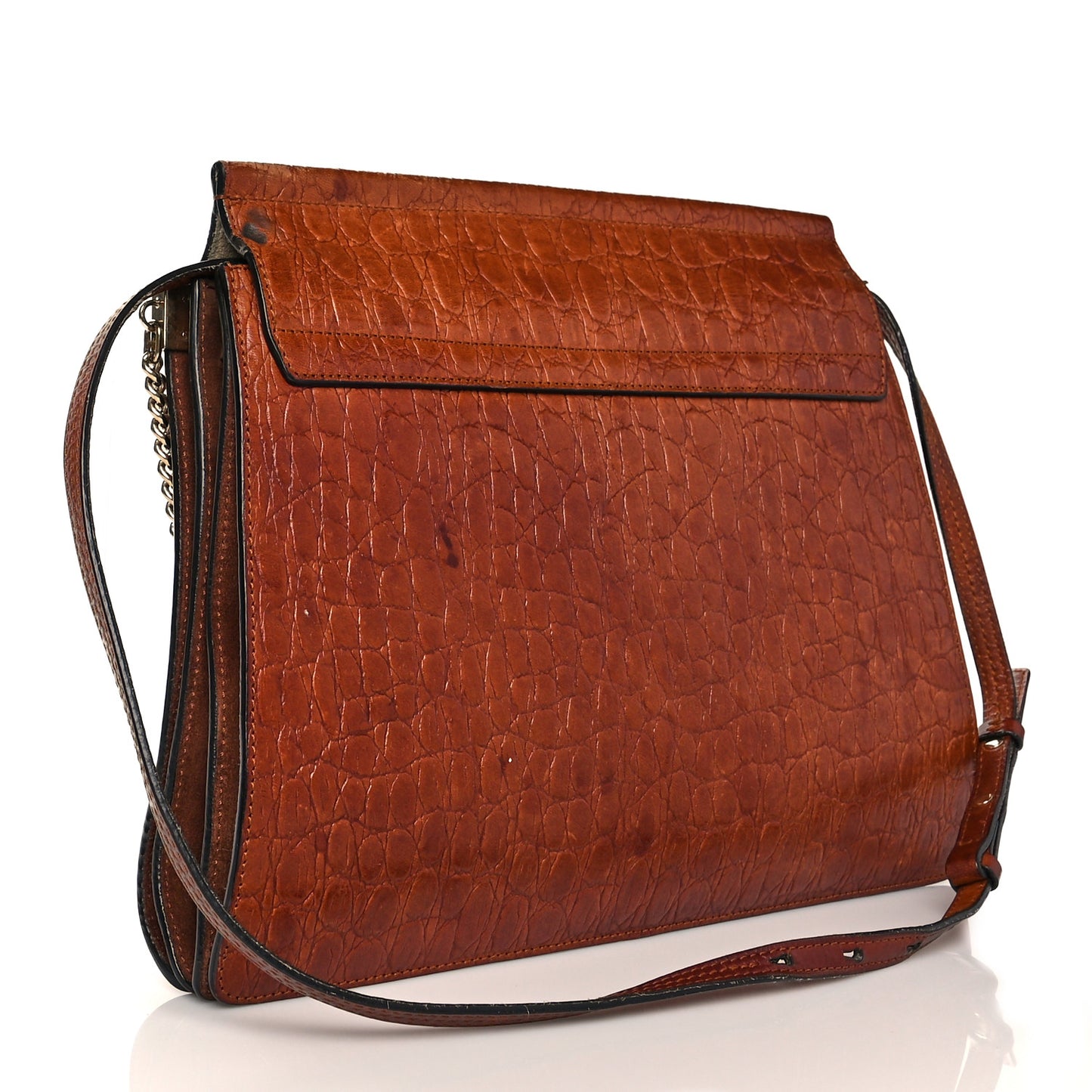 Calfskin Crocodile Embossed Medium Faye Shoulder Bag Mahogany