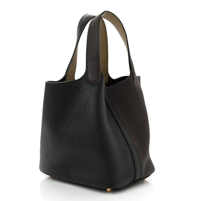 Hermes Taurillon Clemence Casaque Picotin Lock 18 PM Black Ebene Trench 3 of 10