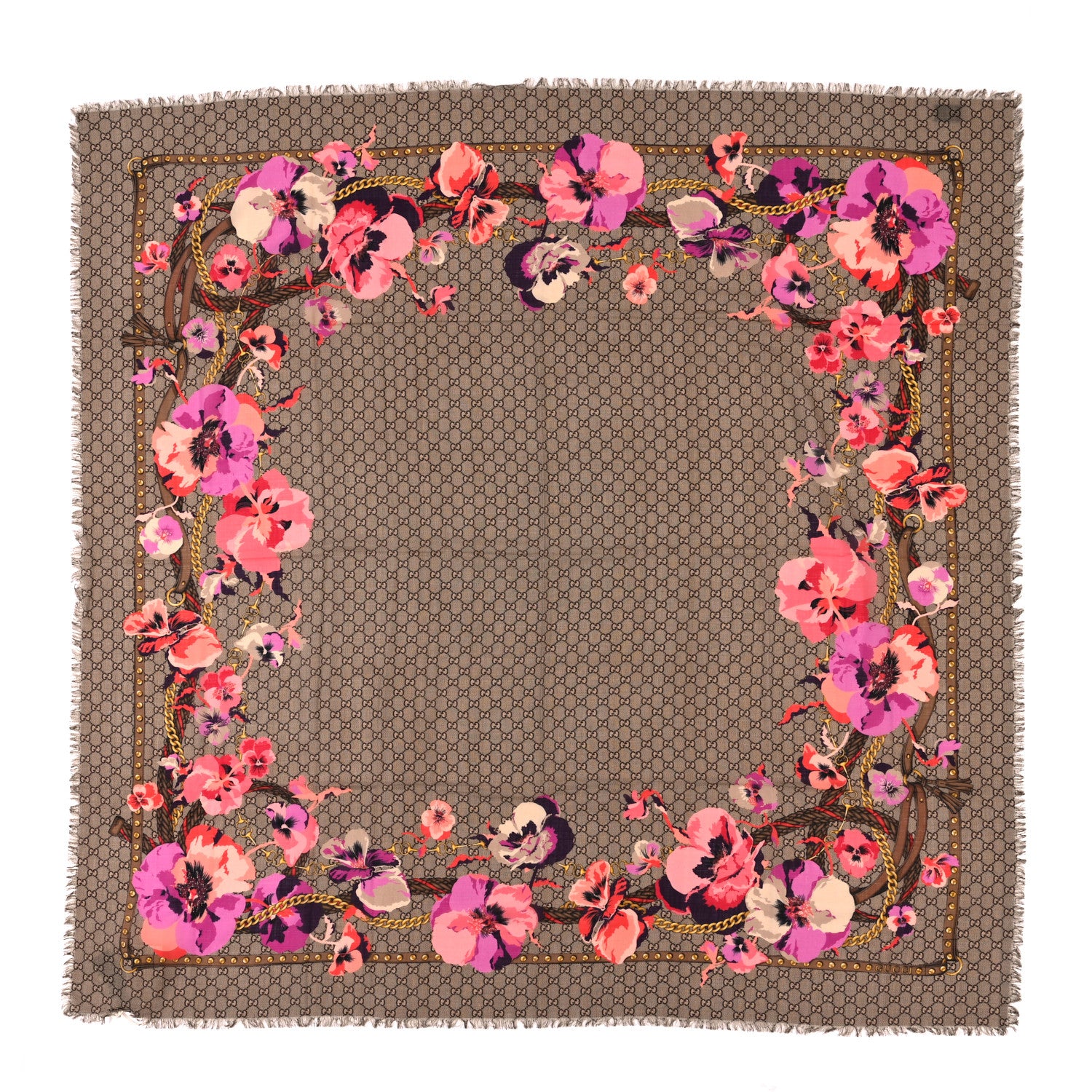 Gucci Wool Jacquard GG Monogram Big Panshie Fringe Shawl Roseate Beige 1 of 3