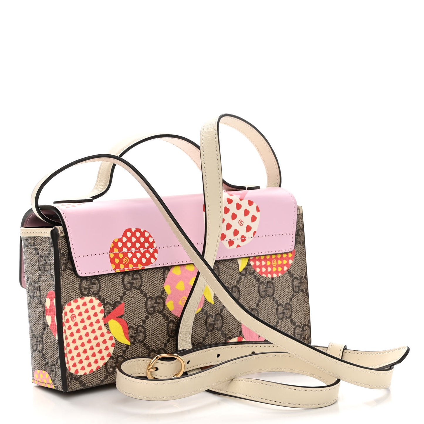 GG Supreme Monogram Les Pommes Mini Padlock Top Handle Shoulder Bag Beige Ebony Multicolor Cotton Candy Pink