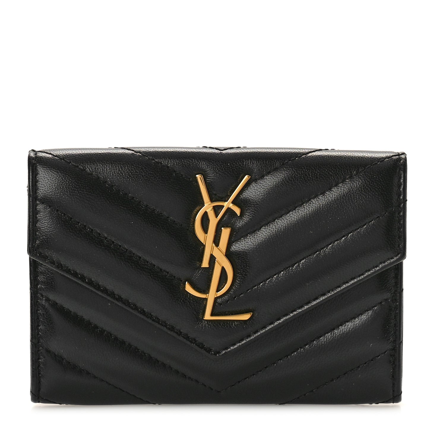 Nappa Matelasse Chevron Small Monogram Envelope Wallet Black