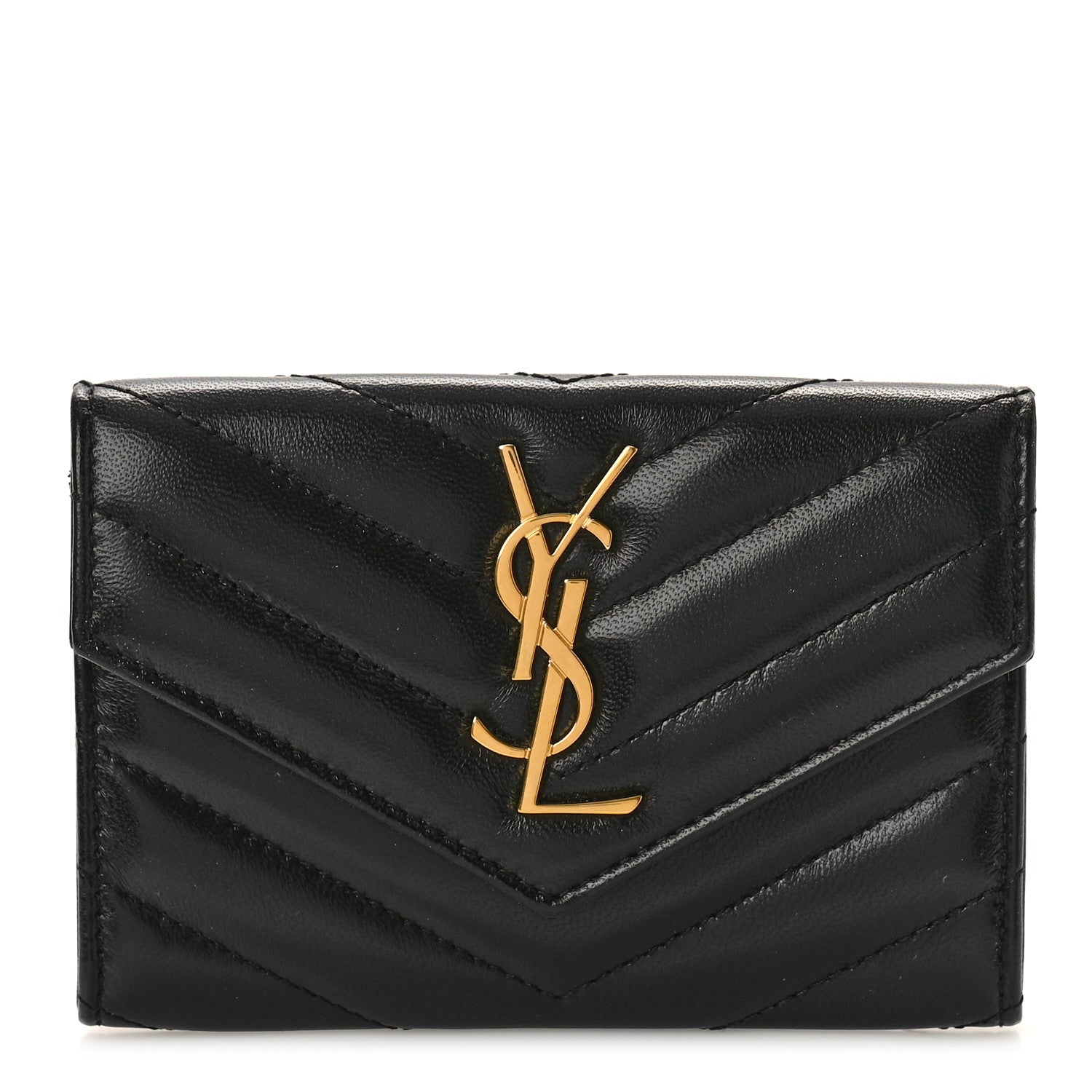 Saint Laurent Nappa Matelasse Chevron Small Monogram Envelope Wallet Black 1 of 9