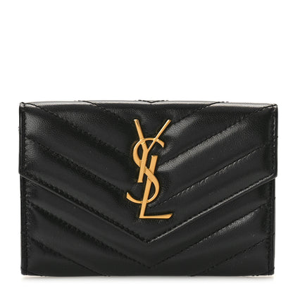 Saint Laurent Nappa Matelasse Chevron Small Monogram Envelope Wallet Black 1 of 9
