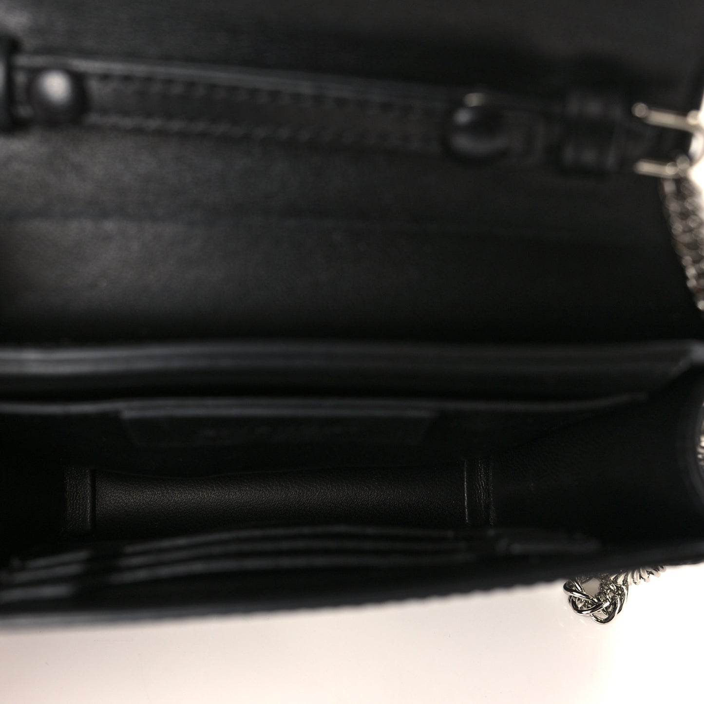 Patent Calfskin Bow Cut Chain Wallet Black