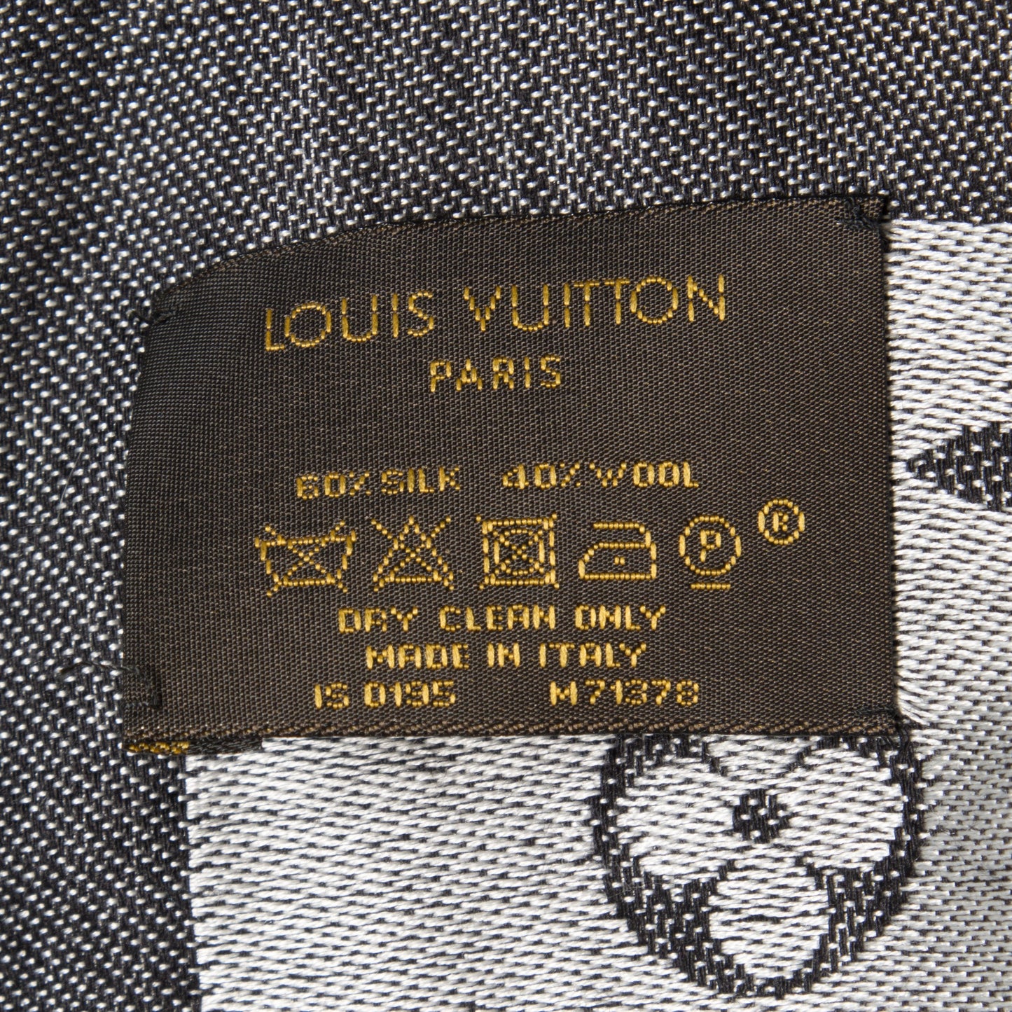 Wool Silk Monogram Denim Shawl Black