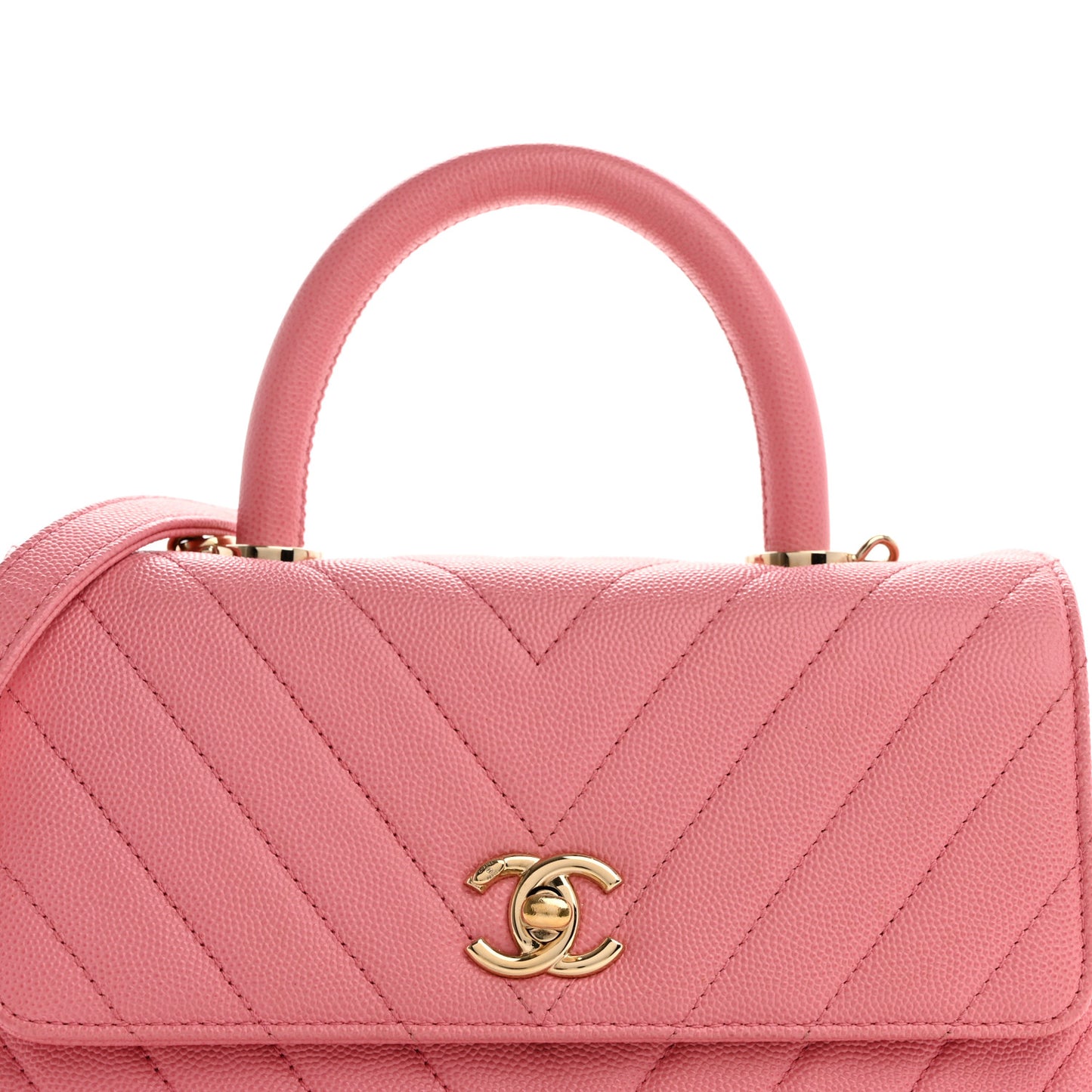 Caviar Chevron Quilted Mini Coco Handle Flap Pink