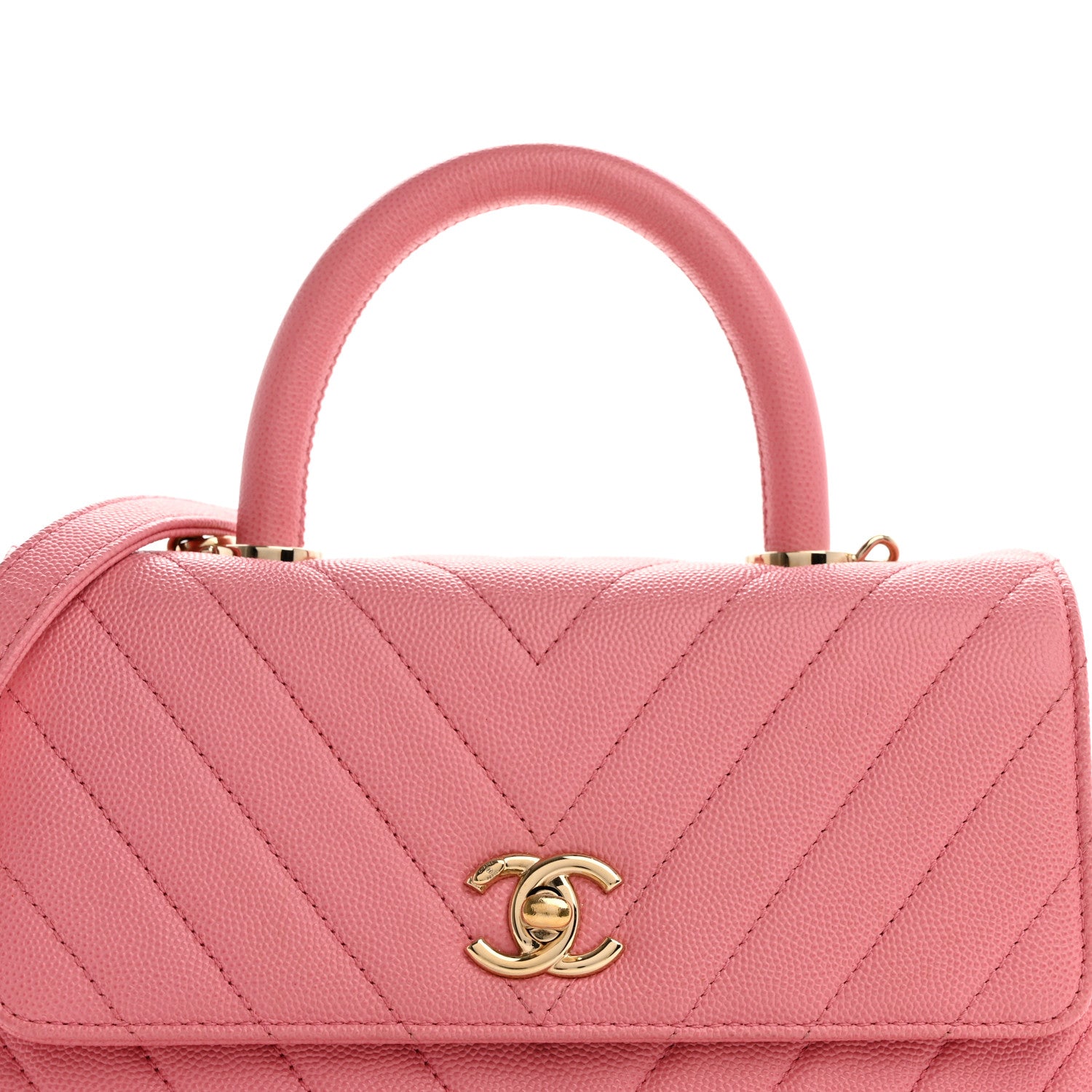 Chanel Caviar Chevron Quilted Mini Coco Handle Flap Pink 8 of 10